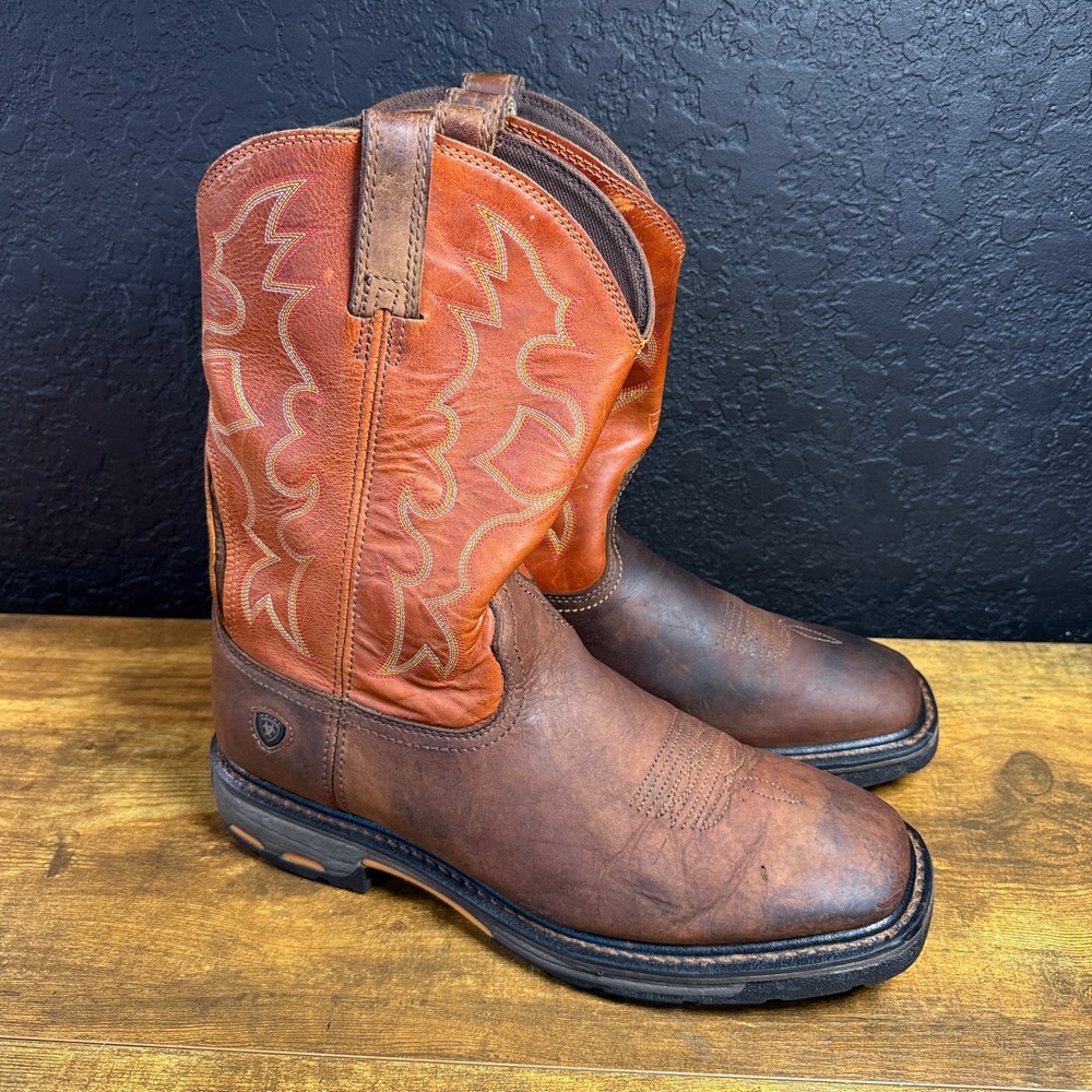 Ariat Workhog 10005888 Brown Leather Western Work Boots Mens 13D Wide Square Toe